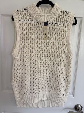 Roxy Open-Knit Mock Neck Vest in Ivory